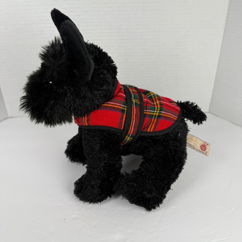 Keel Toys Scottish Terrier Plush Small Black Tartan Plaid Coat realistic